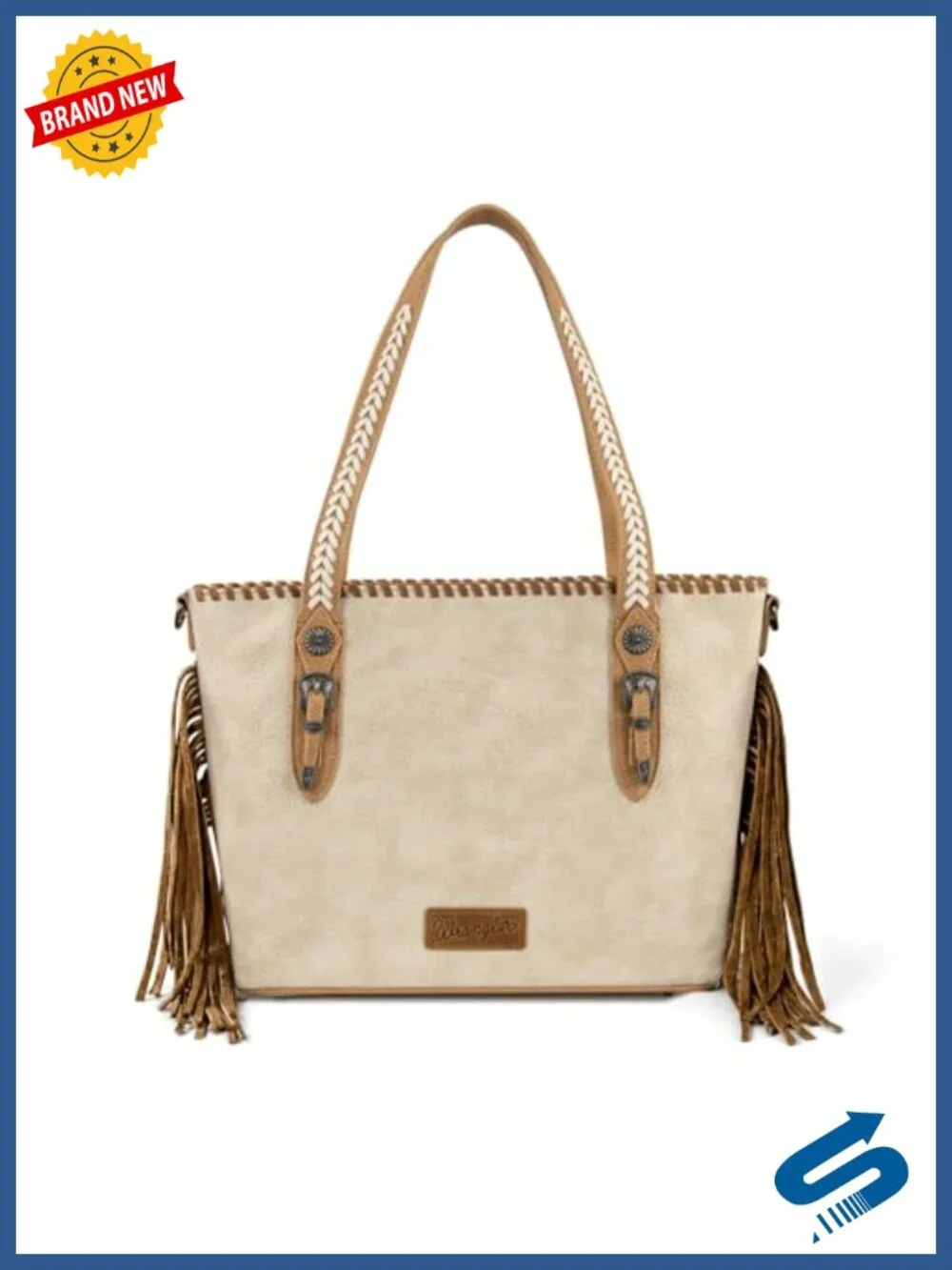 Western Fringe Shoulder Purse with Whipstitch Detail Faux Leather Tote